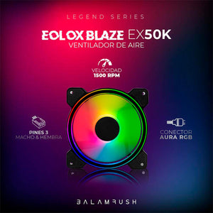 Kit 3 Ventiladores Gamer BALAM RUSH EOLOX BLAZE EX50K 120mm RGB 1200RPM Negro BR-937986