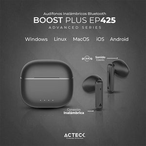 Audifonos ACTECK BOOST PLUS EP425 Inalambricos Bluetooth Negro AC-935104