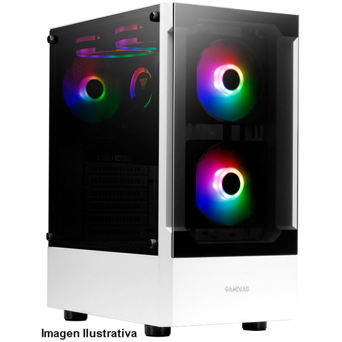 Gabinete Gamer GAMDIAS TALOS E3 WH ATX 3 Fan Cristal templado Blanco