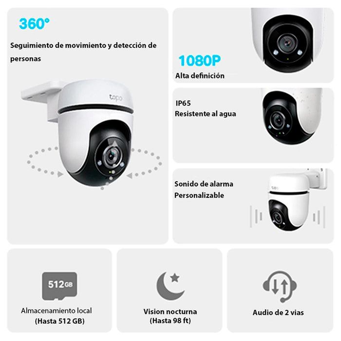 Camara de Seguridad WiFi TP-LINK Tapo C500 2MP Exterior Full HD 2.4Ghz Giro 360 hasta 6 dias de respaldo en grabacion