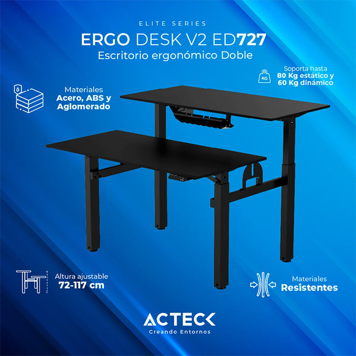 Escritorio Electrico Doble ACTECK ERGO DESK V2 ED727 Altura ajustable Negro 60kg AC-937269