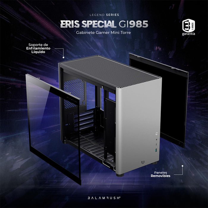 Gabinete Gamer BALAM RUSH ERIS SPECIAL GI985 M-ATX Mini Torre Cristal Templado USB-C Gris BR-935371