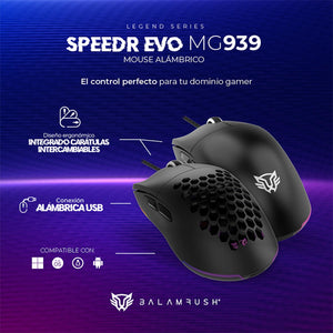 Mouse Gamer BALAM RUSH SPEEDER EVO MG939 12800dpi 6 botones Alambrico Negro BR-936880