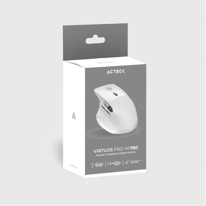 Mouse Ergonomico ACTECK VIRTUOS PRO MI780 3000dpi Inalambrico 8 botones Blanco AC-936194