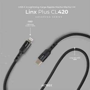 Cable ACTECK LINX PLUS CL420 USB C a LIGHTNING 1 Metro Negro AC-934862