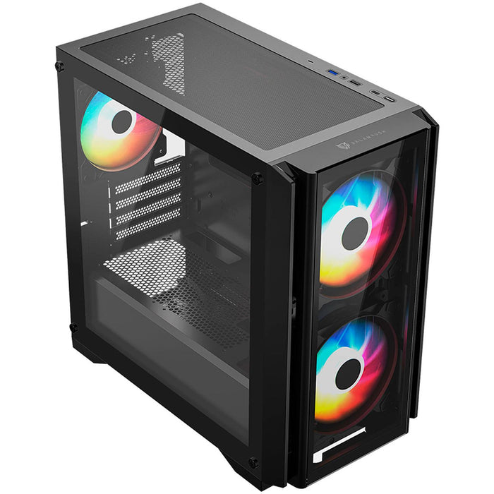 Gabinete Gamer BALAM RUSH CARBONO CRYSTAL 4000C M-ATX Mini Torre 3 Fan ARGB Cristal Templado USB-C Negro BR-938877