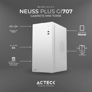Gabinete ACTECK NEUSS PLUS GI707 Micro ATX Mini Torre Fuente 200w Blanco AC-936026