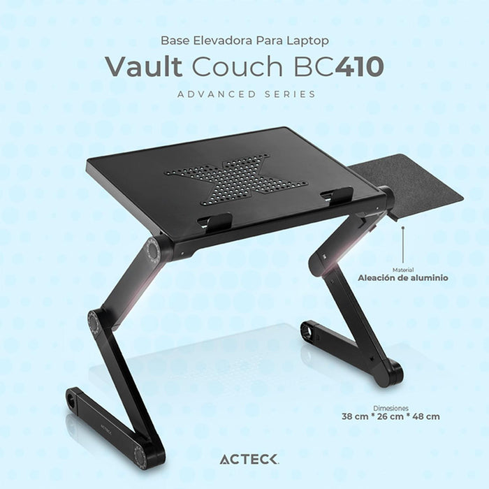 Base Elevadora ACTECK VAULT COUCH BC410 Para Laptop 18" Ajustable Multinivel Negro AC-934558