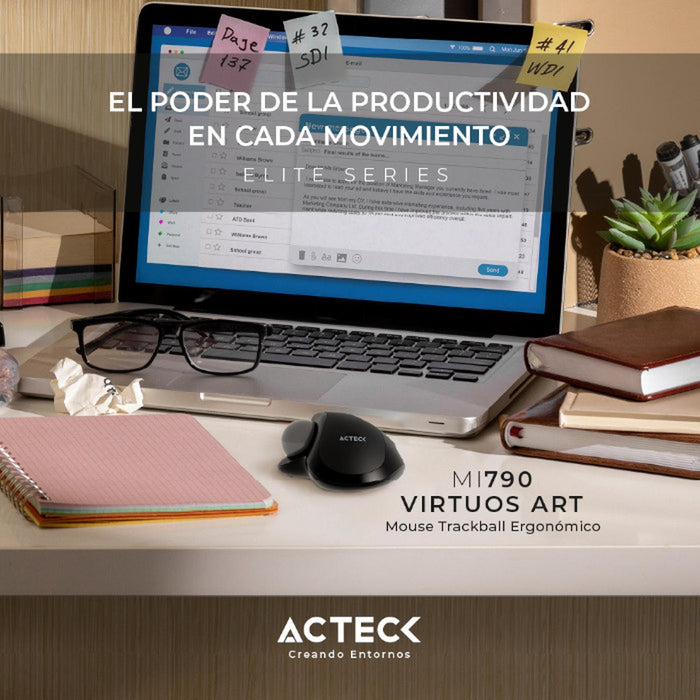 Mouse Ergonomico ACTECK VIRTUOS ART MI790 1600dpi Inalambrico 8 botones Negro AC-936309