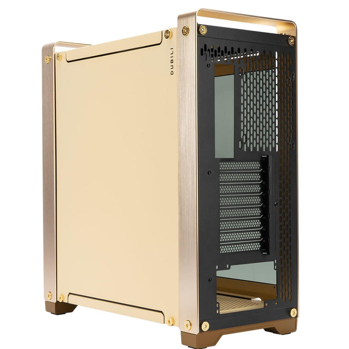 Gabinete Gamer IN WIN DUBILI GOLD E-ATX Full Torre 4 Fan Cristal Templado USB-C Dorado IW-CS-DUBILIMOD-GLD