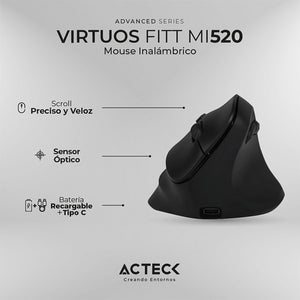 Mouse Ergonomico ACTECK VIRTUOS FITT MI520 2400dpi 6 Botones Inalambrico Negro AC-936224