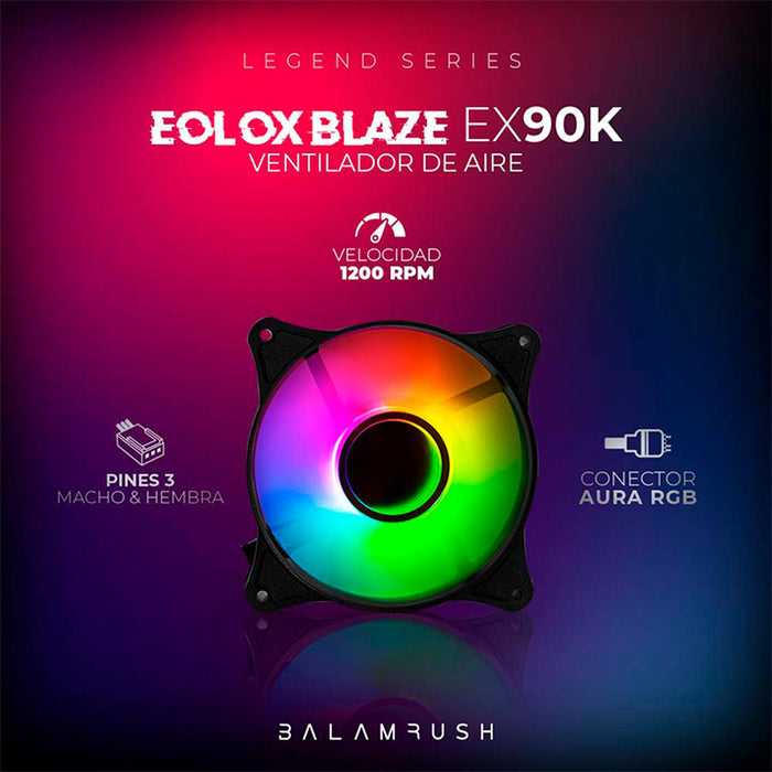 Kit 3 Ventiladores Gamer BALAM RUSH EOLOX BLAZE EX90K 120mm ARGB Diseño Circular Rainbow 1200RPM Negro 3 Pin Controladora BR-937948