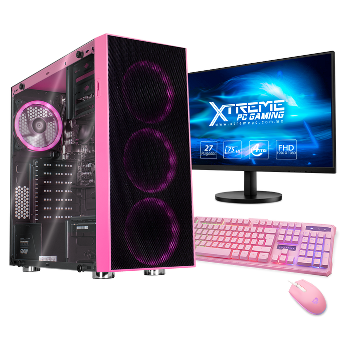 Xtreme PC Gaming Computadora Intel Core I9 11900 16GB SSD 480GB 1TB Monitor 27 75Hz WIFI Pink