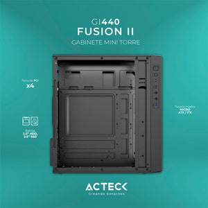 Gabinete ACTECK FUSION II GI440 Micro ATX Mini Torre Fuente 500W Acrilico Negro AC-935753