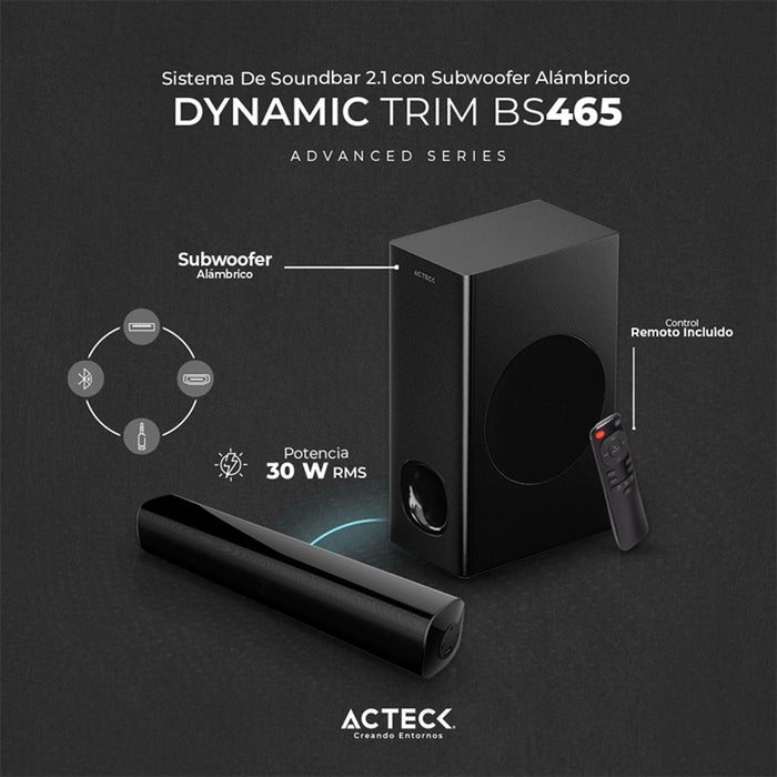 Barra de Sonido ACTECK DYNAMIC TRIM BS465 Subwoofer Alámbrico 60w Negro AC-935234