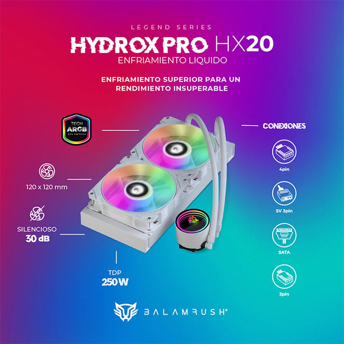 Enfriamiento Liquido BALAM RUSH HYDROX PRO HX20 240mm ARGB 4 pines LGA 1700 AM5 Blanco BR-937375