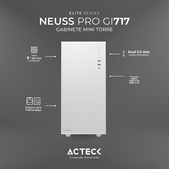 Gabinete ACTECK NEUSS PRO GI717 Mini Torre Fuente 500W M-ATX Cristal Templado Blanco AC-936002