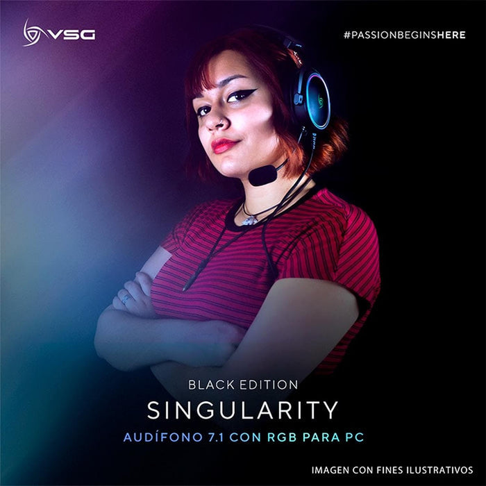 Audifonos Diadema Gamer VSG SINGULARITY BLACK alambricos 7.1 Microfono USB RGB VG-HP726-BLK