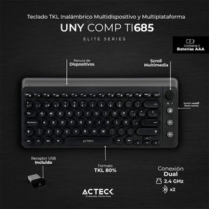 Teclado ACTECK INSPIRE UNY COMP TI685 Inalambrico USB 2.4 Ghz Negro AC-934183