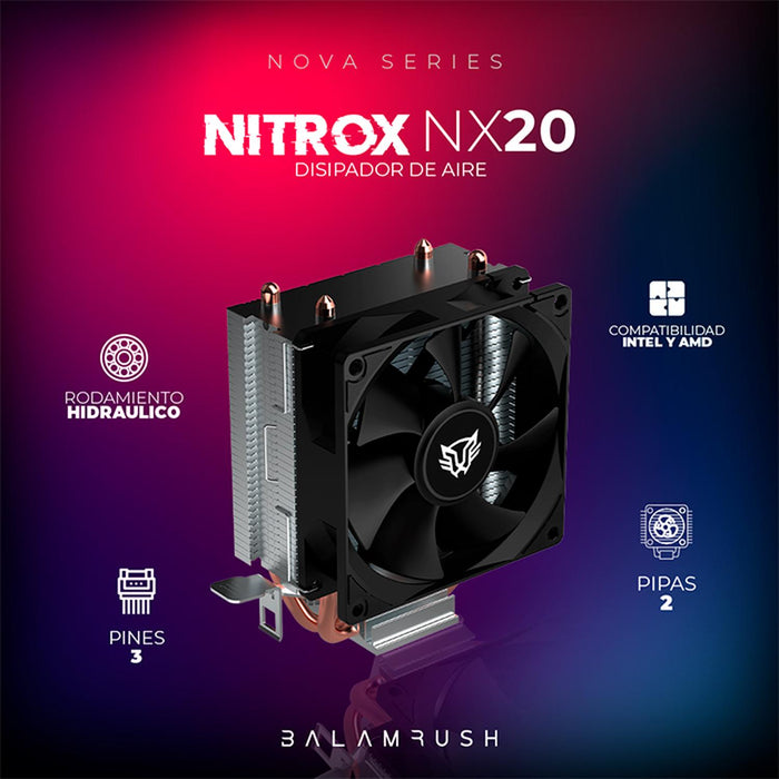 Disipador CPU Gamer BALAM RUSH NITROX NX20 92mm LGA 1700 AM5 1800 rpm 3-pin Negro BR-937894