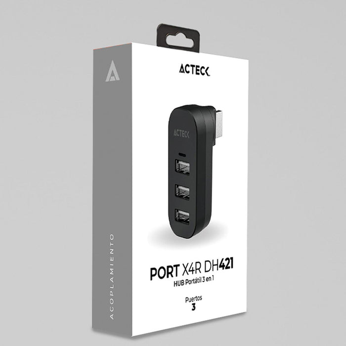 HUB ACTECK PORT X4R DH421 3 en 1 USB Negro AC-937078