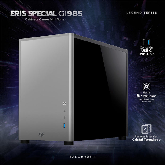 Gabinete Gamer BALAM RUSH ERIS SPECIAL GI985 M-ATX Mini Torre Cristal Templado USB-C Gris BR-935371