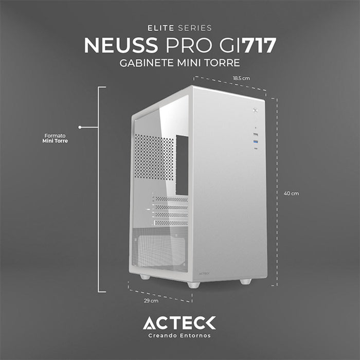 Gabinete ACTECK NEUSS PRO GI717 Micro ATX Mini Torre Cristal Templado USB-C Blanco AC-936002