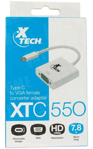 Adaptador USB C a VGA Hembra XTECH Video Full HD XTC-550