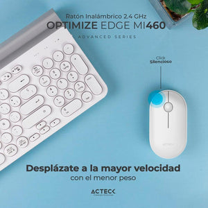 Mouse ACTECK OPTIMIZE EDGE MI460 Ultra Delgado 1600dpi 2 Botones Inalambrico USB 2.4 Ghz Blanco AC-934114