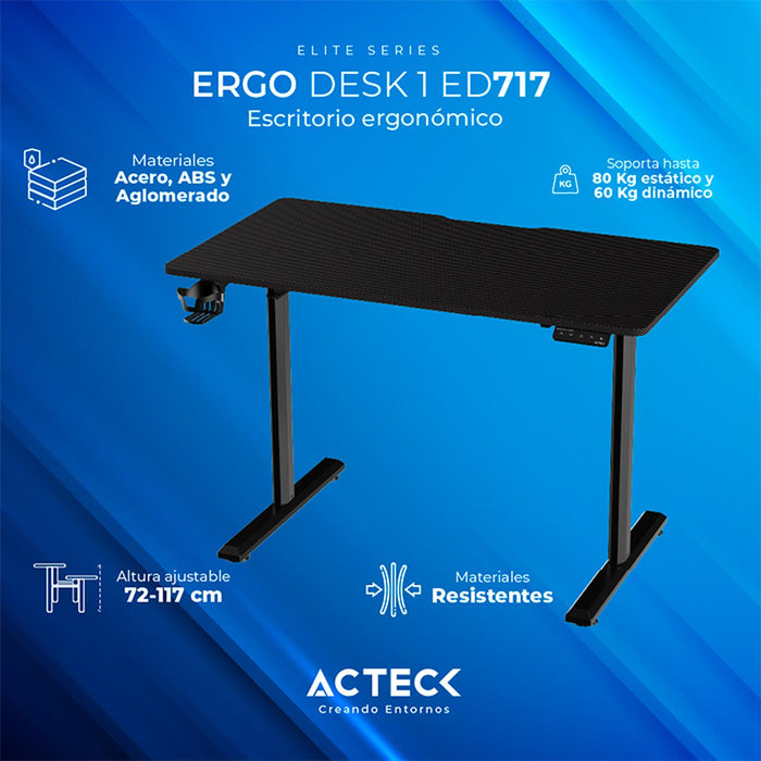 Escritorio Electrico ACTECK ERGO DESK 1 ED717 Altura ajustable Negro 60kg AC-937290