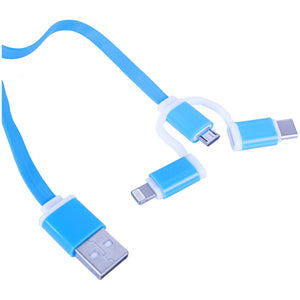 Cable 3 en 1 Q TOUCH USB a Lightning Tipo C Micro USB Carga Rapida 1m Azul QUC-331
