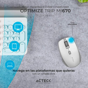 Mouse ACTECK OPTIMIZE TRIP MI670 1600dpi 4 botones Inalambrico USB 2.4 Ghz Blanco AC-934138