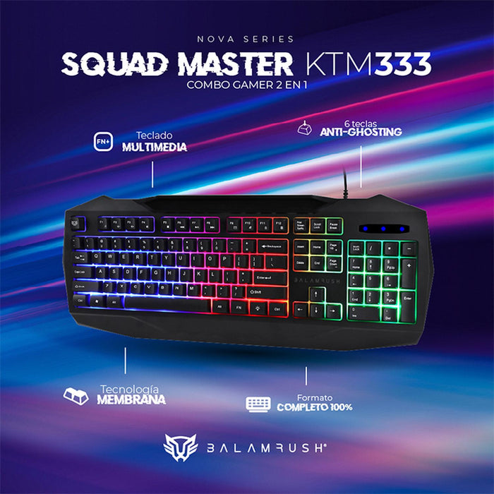 Kit Teclado y Mouse Gamer BALAM RUSH SQUAD MASTER KTM333 Alambrico USB LED Negro BR-936293