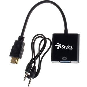 Adaptador STYLOS HDMI a VGA + cable audio 3.5mm 15cm Negro STACHV1B