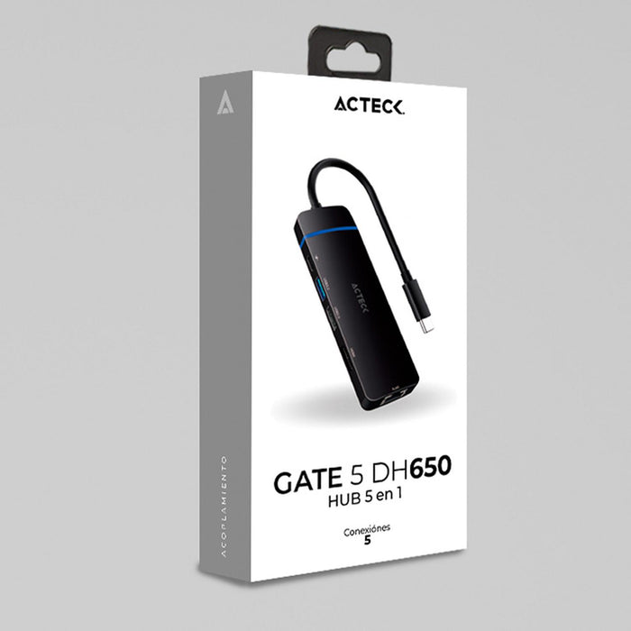 HUB ACTECK GATE 5 DH650 Multipuerto 5 en 1 USB-C USB Ethernet HDMI 4k Negro AC-936774