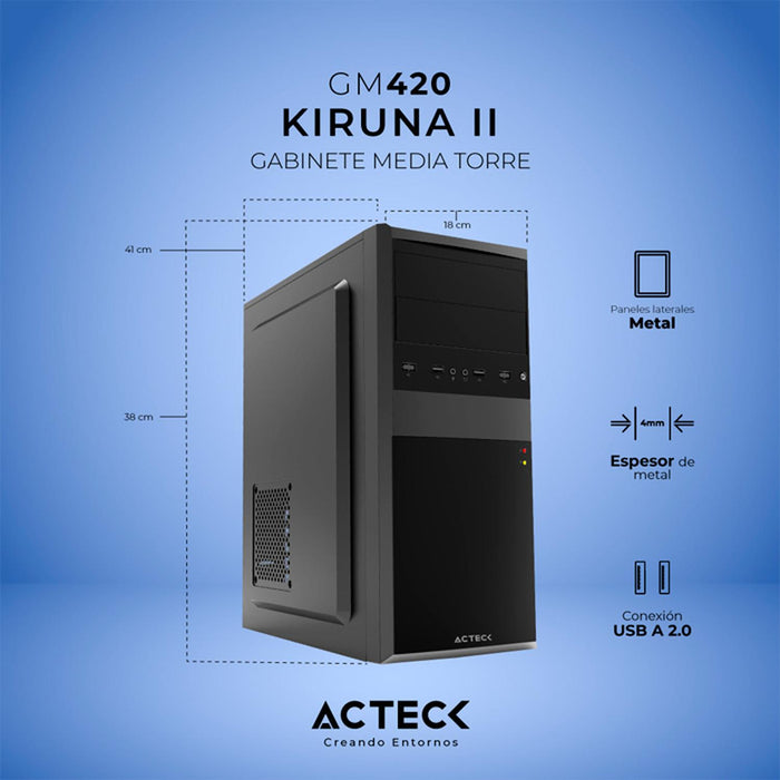 Gabinete ACTECK KIRUNA II GM420 ATX Media Torre Fuente 500W Metal Negro AC-935685