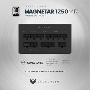 Fuente de Poder PC 1250W Gamer BALAM RUSH MAGNETAR 1250MR 80 Plus Platinum Modular Negro BR-937610