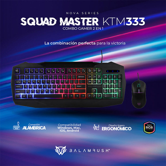 Kit Teclado y Mouse Gamer BALAM RUSH SQUAD MASTER KTM333 Alambrico USB LED Negro BR-936293