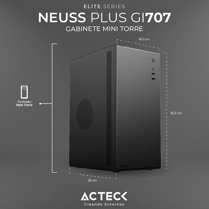 Gabinete ACTECK NEUSS PLUS GI707 Micro ATX Mini Torre Fuente 500W Negro AC-936019