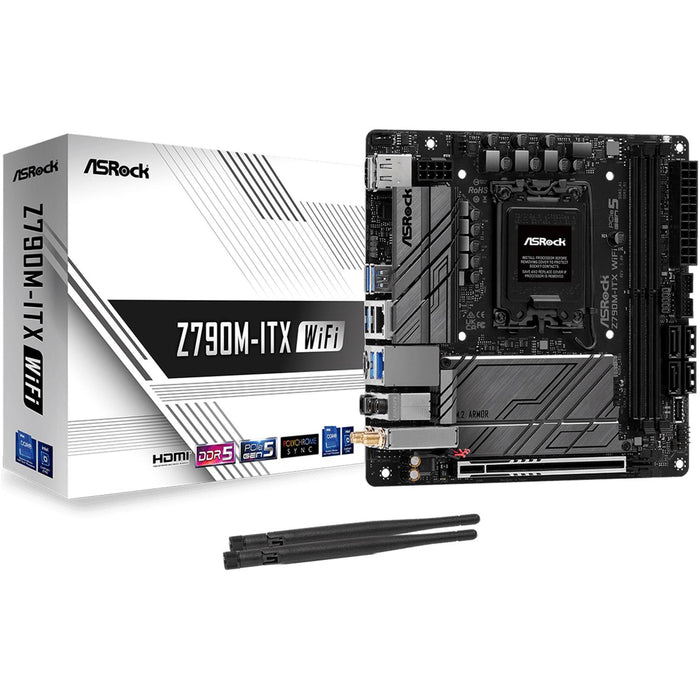 Tarjeta Madre ASROCK Z790M-ITX WIFI LGA 1700 2x DDR5 2x M.2 PCIe 5.0 USB-C WIFI 6E BT 5.3 Mini ITX