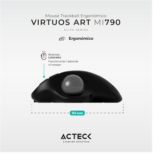 Mouse Ergonomico ACTECK VIRTUOS ART MI790 1600dpi Inalambrico 8 botones Negro AC-936309
