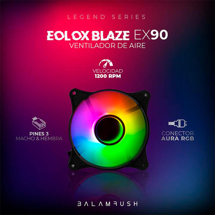 Ventilador Gamer BALAM RUSH EOLOX BLAZE EX90 120mm ARGB Diseño Circular Rainbow 1200RPM Negro 3 Pin BR-938020