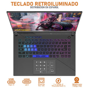 Laptop Gamer ASUS ROG Strix G16 NVIDIA GeForce RTX 4060 8GB Intel Core i7 13650HX 64GB RAM 1.5TB SSD 16" Windows 11 Home Teclado en Español + Mouse DXT Gaming