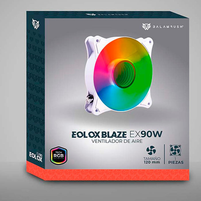 Ventilador Gamer BALAM RUSH EOLOX BLAZE EX90W 120mm ARGB  Diseño Circular Rainbow 1200RPM Blanco 3 Pin BR-938037