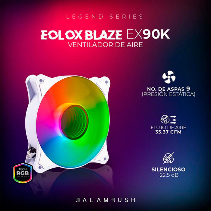 Ventilador Gamer BALAM RUSH EOLOX BLAZE EX90W 120mm ARGB  Diseño Circular Rainbow 1200RPM Blanco 3 Pin BR-938037