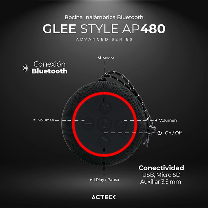 Bocina Portatil ACTECK GLEE STYLE AP480 Inalambrica Sonido Estereo Tws 3.5 mm Negro AC-935289