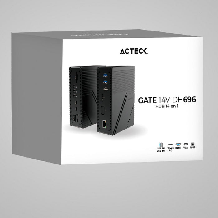 HUB ACTECK GATE 14V DH696 Multipuerto 14 en 1 USB-C Ethernet HDMI VGA Negro AC-937047