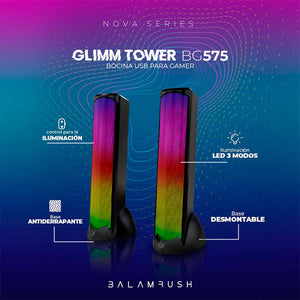 Bocina Gamer BALAM RUSH GLIMM TOWER BG575 LED Bluetooth 3.5mm Negro BR-936972