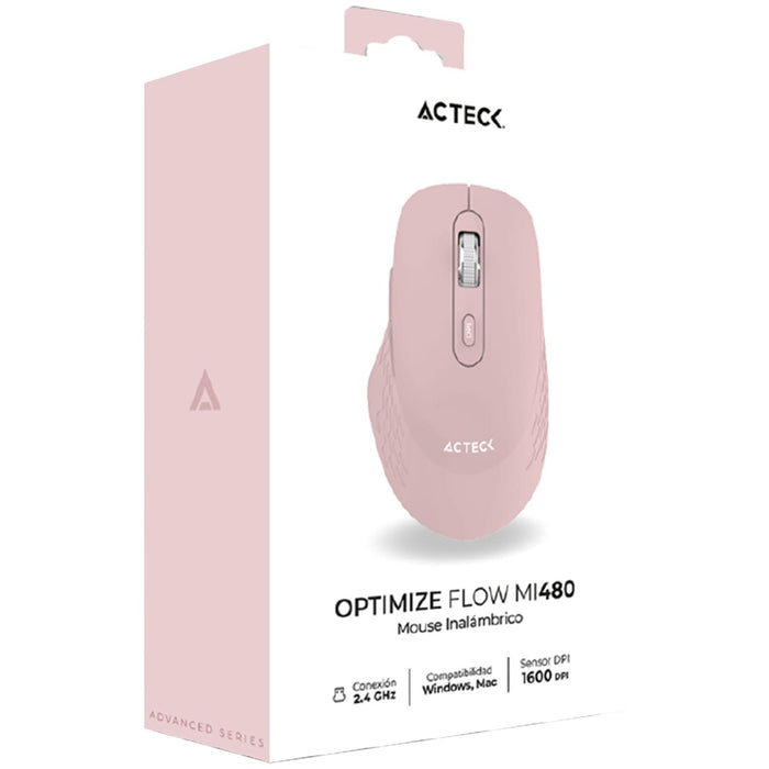 Mouse ACTECK OPTIMIZE FLOW MI480 Ergonomico 1600dpi 6 Botones Inalambrico USB 2.4 Ghz Rosa AC-939850