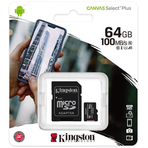 Memoria Micro SD 64GB KINGSTON CANVAS Select Plus Clase 10 A1 Video Full HD V10 SDCS2/64GB
